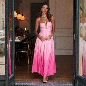 NWT Hello Molly Dipped In Love Midi Dress Ombre Pink Strappy Cut Out Tie Back 2